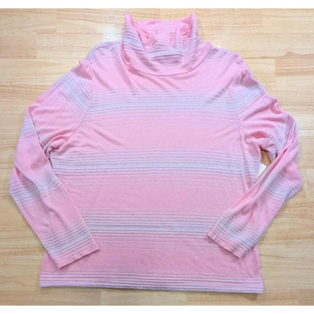 Talbots Sweater Womens XL Pink Stripe Shimmer Metallic Knit Turtleneck Mock Neck